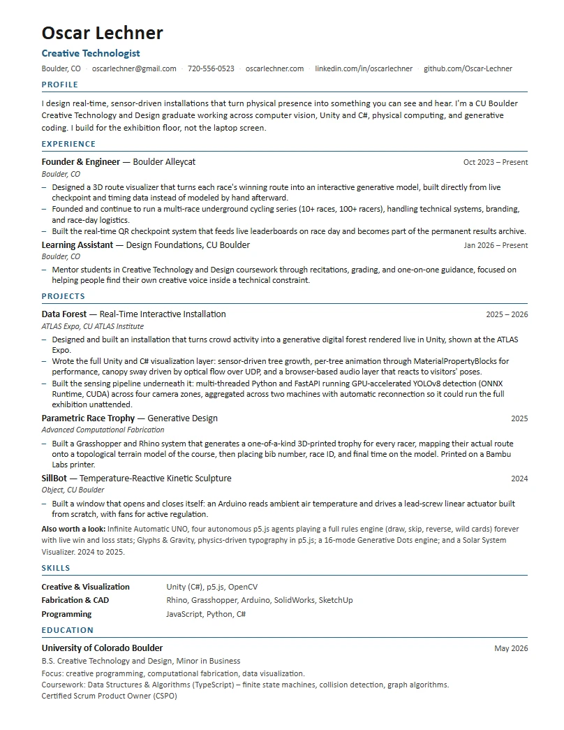 Creative Technologist resume preview