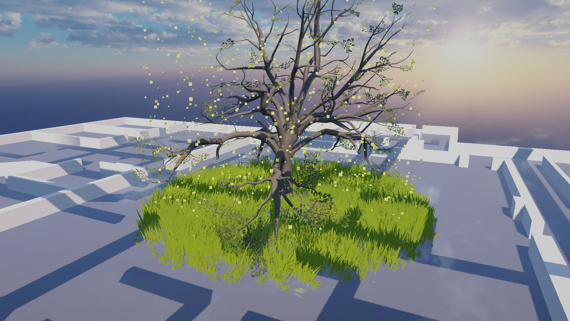 Growth stage 3: branching oak with early leaves