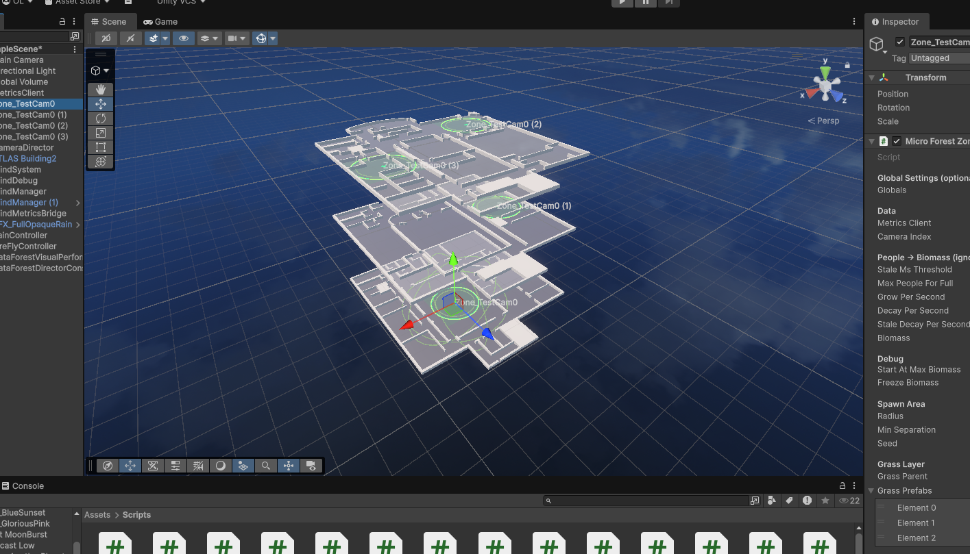 Unity interface with Data Forest scene controls
